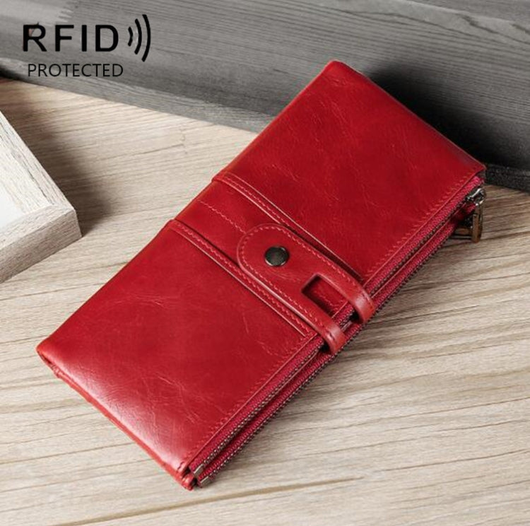 Ladies Genuine Leather Long Wallet Anti-theft Card Bag Multifunctional Clutch Bag(Red) Eurekaonline