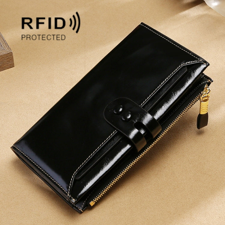 Leather Lady Wallet Multi-Card Slot Retro Oil Wax Leather Wallet Long Type RFID Anti-Theft Brush Clutch(Black) Eurekaonline