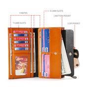 Leather Lady Wallet Multi-Card Slot Retro Oil Wax Leather Wallet Long Type RFID Anti-Theft Brush Clutch(Black) Eurekaonline