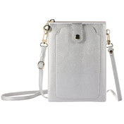 Litchi Texture Card Holder Mobile Phone Zipper Bag with Long Strap(Silver) Eurekaonline