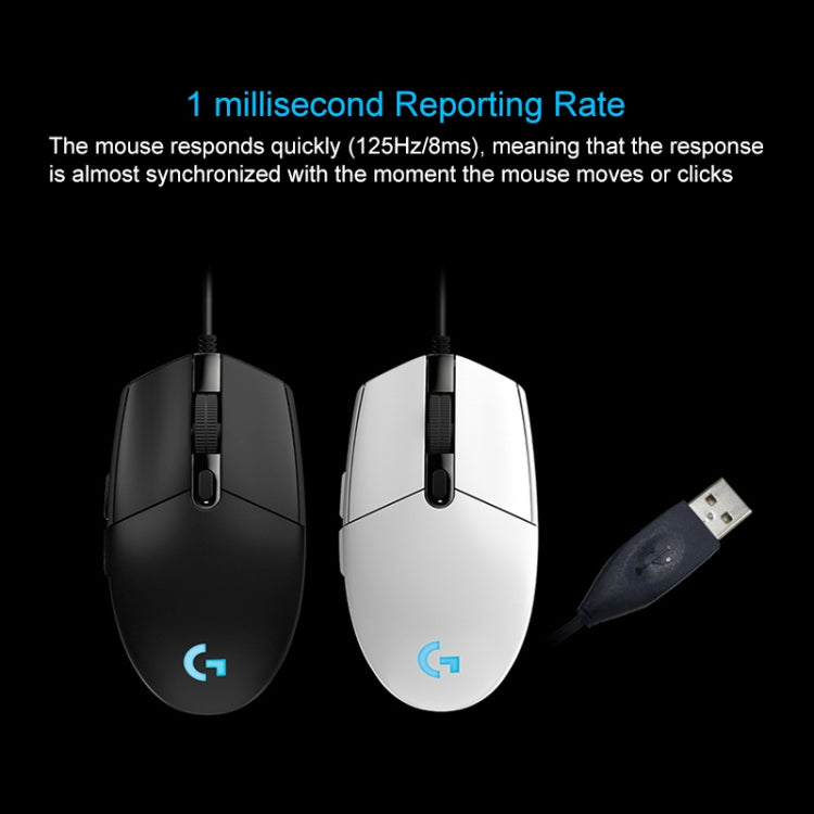 Logitech G102 6-keys RGB Glowing 6000DPI Five-speed Adjustable Wired Optical Gaming Mouse, Length: 2m (White) Eurekaonline