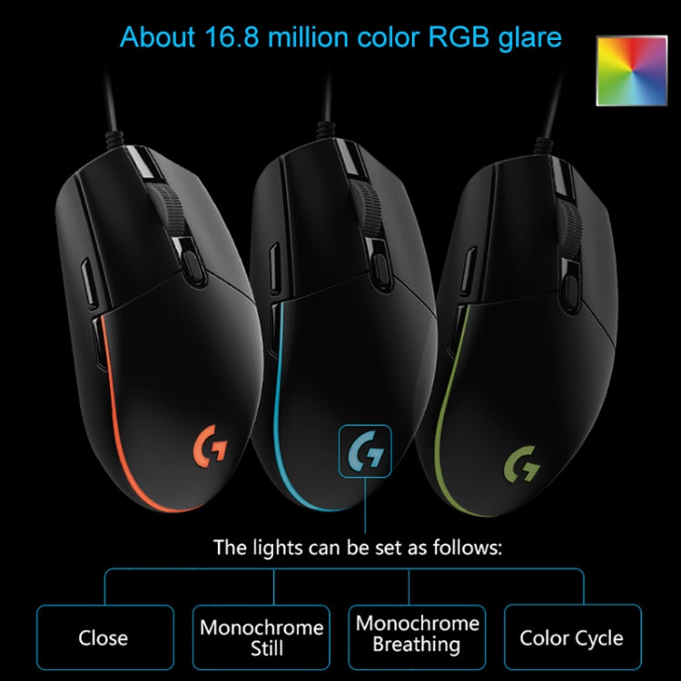 Logitech G102 6-keys RGB Glowing 6000DPI Five-speed Adjustable Wired Optical Gaming Mouse, Length: 2m (White) Eurekaonline