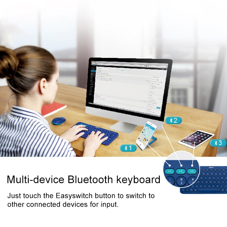 Logitech K380 Portable Multi-Device Wireless Bluetooth Keyboard (Blue) Eurekaonline