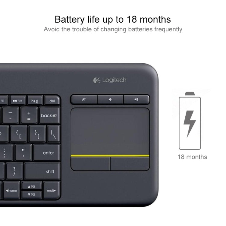 Logitech K400 Plus 2.4GHz Wireless Touch Control Keyboard, Wireless Range: 10m (Black) Eurekaonline