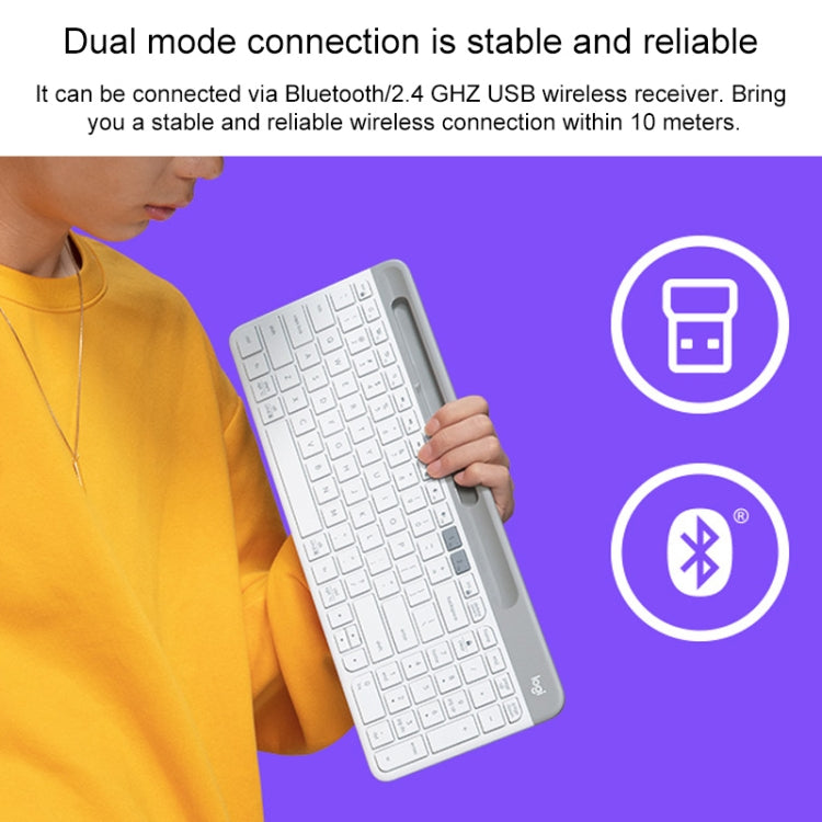 Logitech K580 Dual Modes Thin and Light Multi-device Wireless Keyboard with Phone Holder (White) Eurekaonline