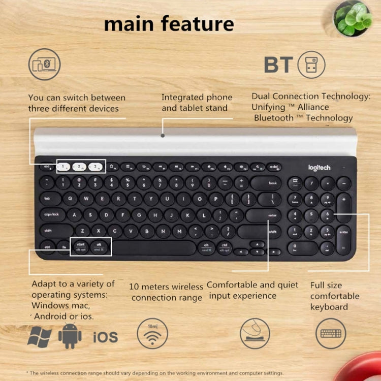 Logitech K780 Multi-device Bluetooth + Unifying Dual Mode Wireless Keyboard with Stand (Black) Eurekaonline