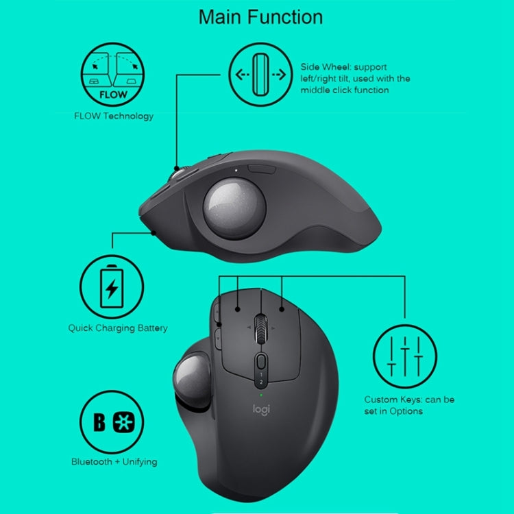 Logitech MX ERGO 440DPI Bluetooth + Unifying Dual-mode Wireless Trackball Optical Mouse(Black) Eurekaonline