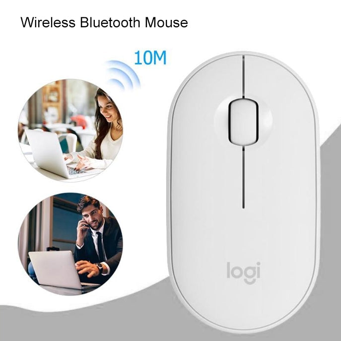 Logitech Pebble Cobblestone Shape Thin 3-keys 1000DPI Mute Wireless Bluetooth Optical Mouse, Wireless Range: 10m (Black) Eurekaonline