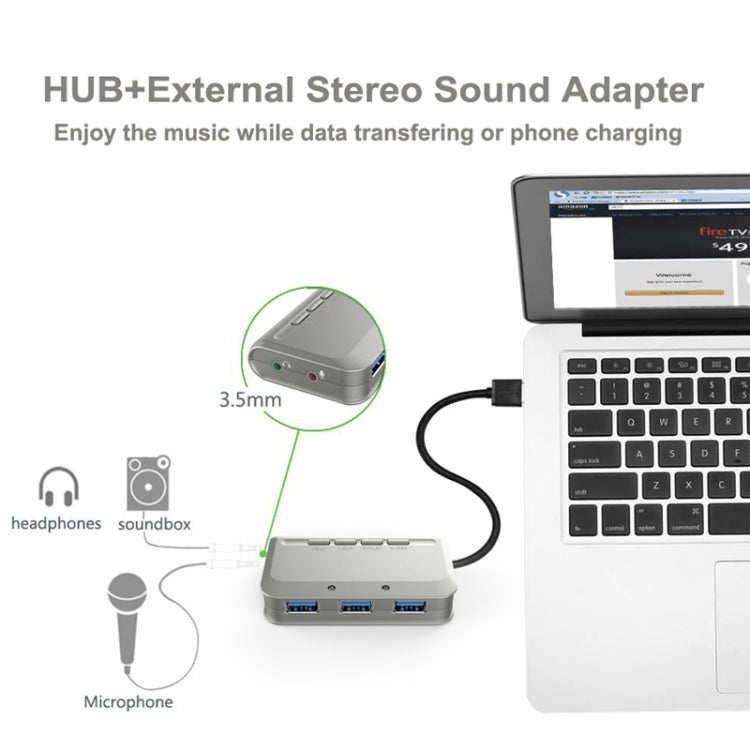 MB-103 USB 3.1 Three-Port Drive-Free HUB + 7.1 Voice Changer Sound Card High-Speed Docking Station, PS5 Voice Changer Sound Card Compatible with PS4 Headset, Cable Length: 1.2m(1 to 3) Eurekaonline