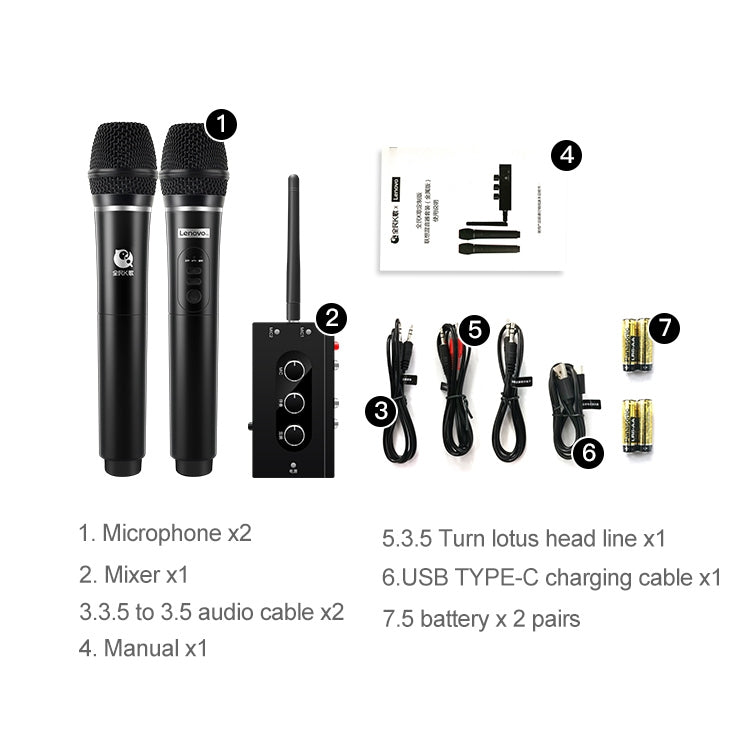 original lenovo tw01c tv k song dual wireless microphone with sound card set