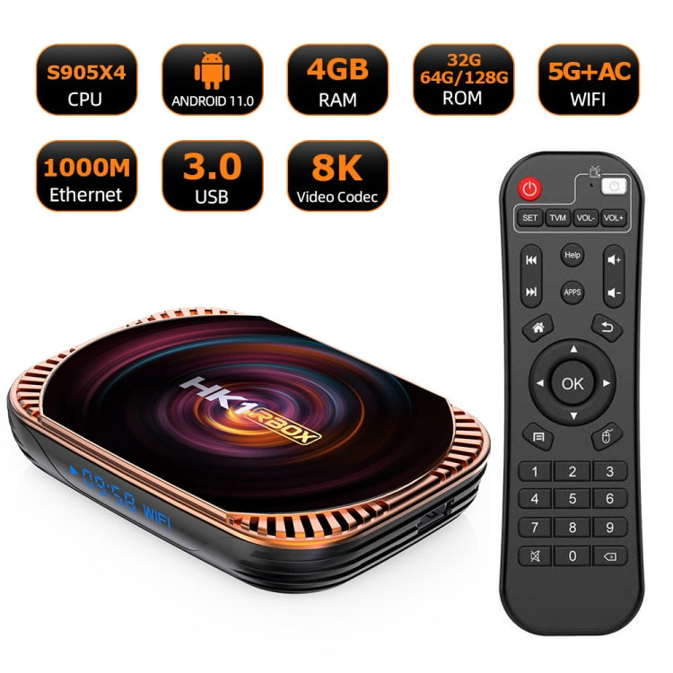 MECOOL HK1RBOX X4 4K TV Box, Android 11 Amlogic S905X4 CPU with RC 4GB+128GB(US Plug) Eurekaonline