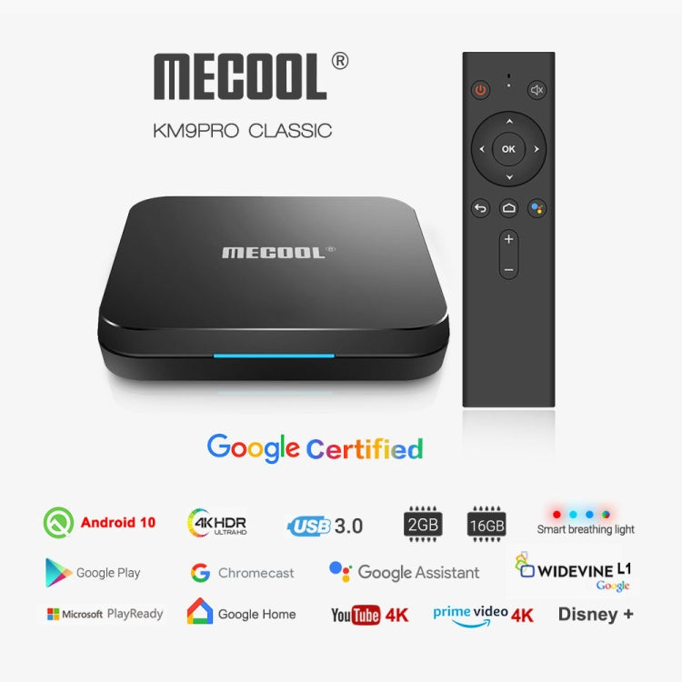 MECOOL KM9 Pro 4K Ultra HD Smart Android 10.0 Amlogic S905X2 TV Box with Remote Controller, 2GB+16GB, Support WiFi /HDMI/TF Card/USBx2, Eurekaonline
