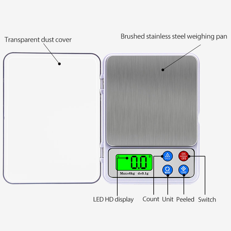 MH-555 6Kg x 0.1g High Accuracy Digital Electronic Portable Kitchen Scale Balance Device with 2.2 inch LCD Screen Eurekaonline