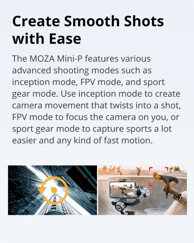 MOZA Mini-P 3 Axis Handheld Gimbal Stabilizer for Action Camera and Smart Phone(Black) Eurekaonline