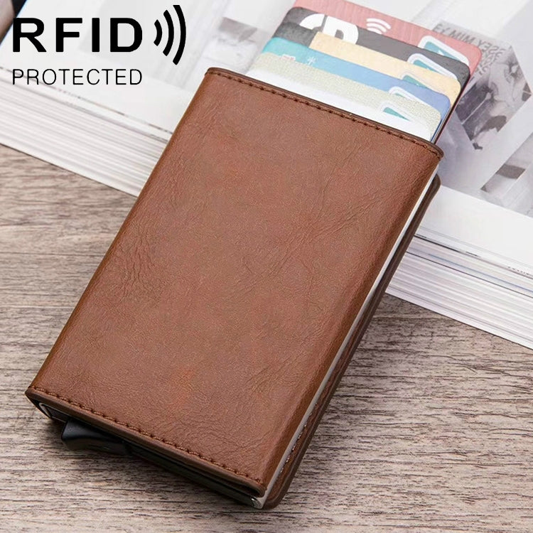 Magnetic RFID Bag Multifunctional Aluminum Automatic Pop-up Credit Card Package(Brown) Eurekaonline