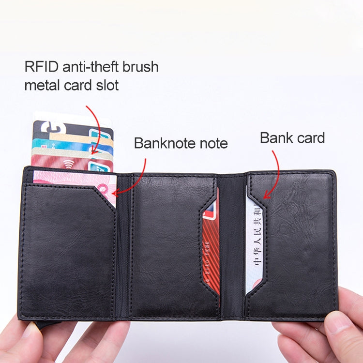 Magnetic RFID Bag Multifunctional Aluminum Automatic Pop-up Credit Card Package(Brown) Eurekaonline