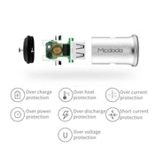 Mcdodo CC-3851 Dual USB Ports Smart Car Charger, For iPhone, iPad, Samsung, HTC, Sony, LG, Huawei, Lenovo, and other Smartphones or Tablet(Silver) Eurekaonline
