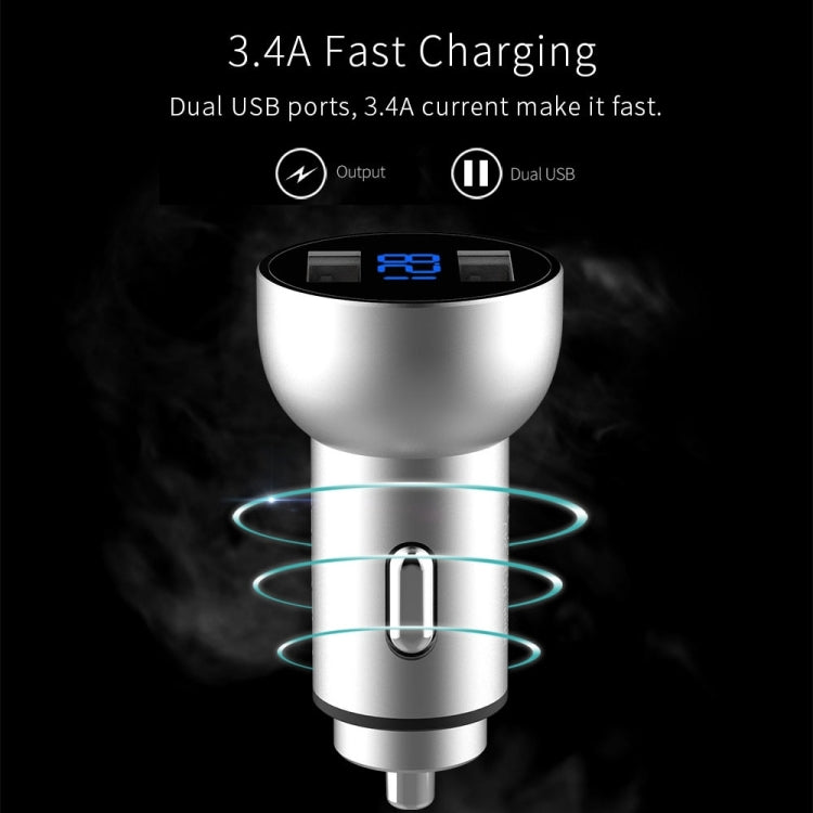 Mcdodo CC-3871 2-Ports USB LED Smart Digital Display Car Charger, For iPhone, iPad, Samsung, HTC, Sony, LG, Huawei, Lenovo, and other Smartphones or Tablet(Silver) Eurekaonline