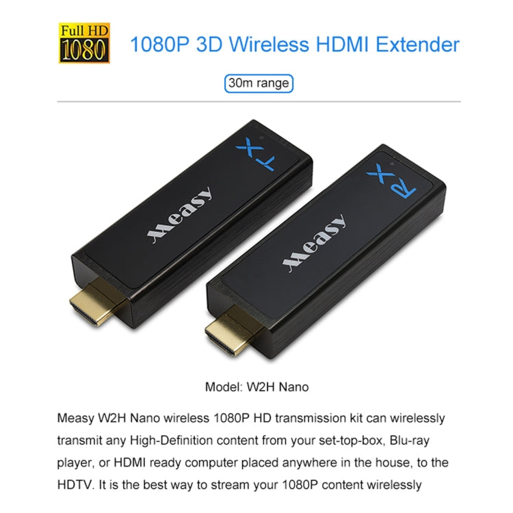 Measy W2H Nano 1080P HDMI 1.4 3D Wireless HDMI Audio Video Transmitter Receiver Extender, Transmission Distance: 30m, US Plug Eurekaonline