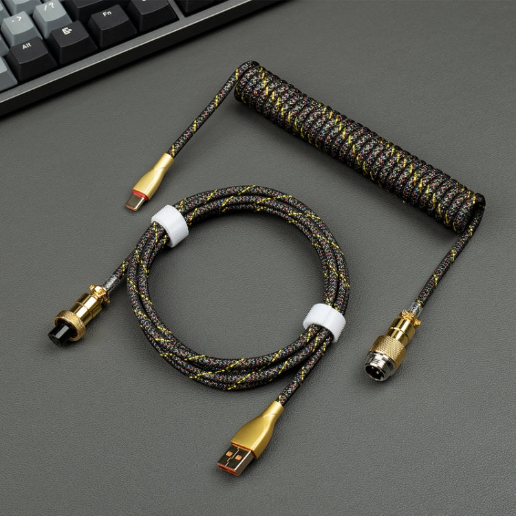 Mechanical Keyboard Spring Cable Gold-plated Aerial Plug(Black) Eurekaonline