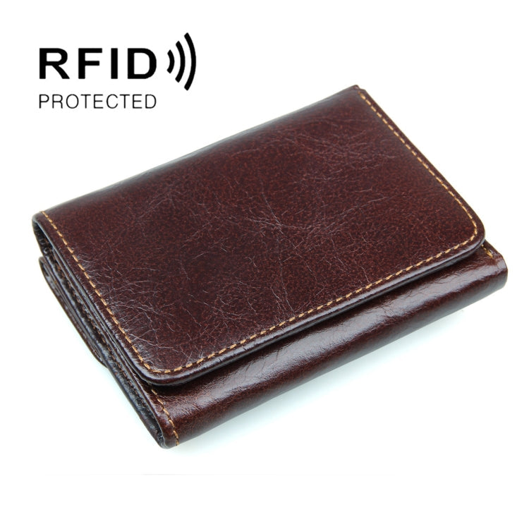 Men Casual Retro RFID Blocking Anti-Scanning Cowhide Leather Short Wallet(Chocolate Color) Eurekaonline