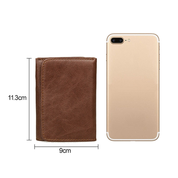 Men Casual Retro RFID Blocking Anti-Scanning Cowhide Leather Short Wallet(Chocolate Color) Eurekaonline