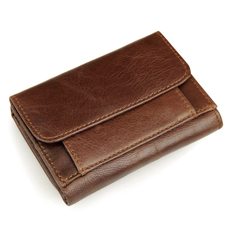 Men Casual Retro RFID Blocking Anti-Scanning Cowhide Leather Short Wallet(Chocolate Color) Eurekaonline