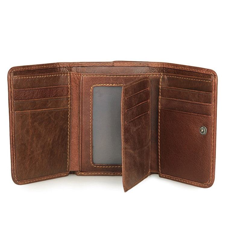 Men Casual Retro RFID Blocking Anti-Scanning Cowhide Leather Short Wallet(Chocolate Color) Eurekaonline