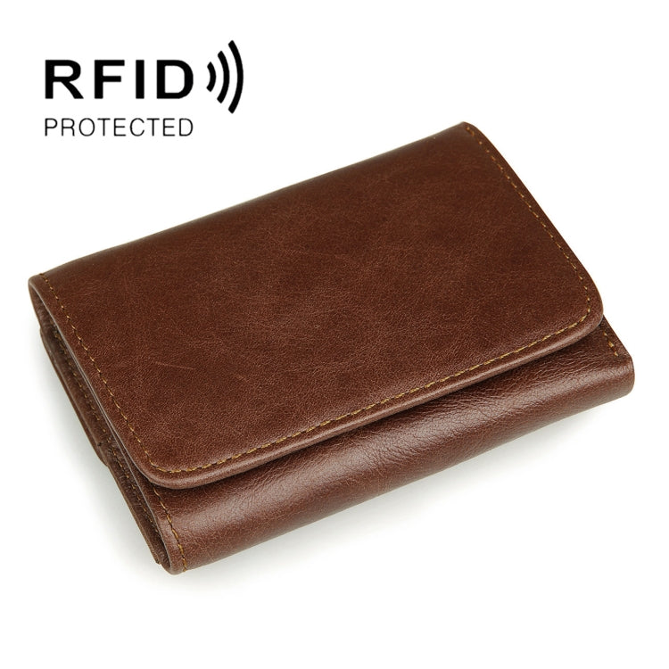 Men Casual Retro RFID Blocking Anti-Scanning Cowhide Leather Short Wallet(Coffee) Eurekaonline