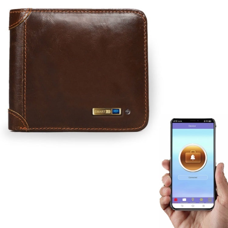 Men Leather Business Wallet Smart Anti-Lost Anti-Theft Wallet, Style:Smart(Brown) Eurekaonline