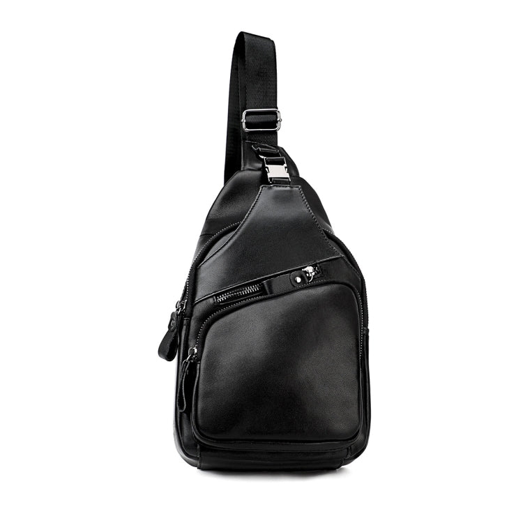 Men Leather Chest Bag Retro Shoulder Bag(Black) Eurekaonline