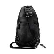 Men Leather Chest Bag Retro Shoulder Bag(Black) Eurekaonline