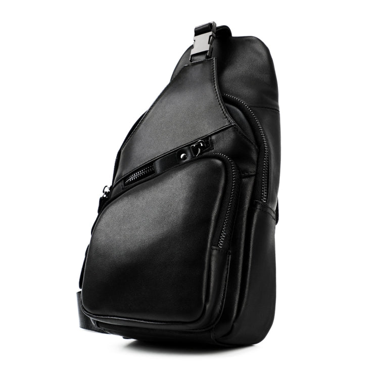 Men Leather Chest Bag Retro Shoulder Bag(Black) Eurekaonline