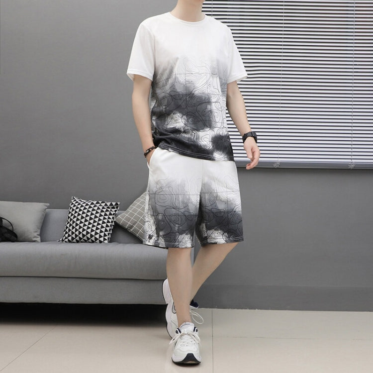 Men Loose Short Sleeve Shorts Casual Suit (Color:Black Size:L) Eurekaonline