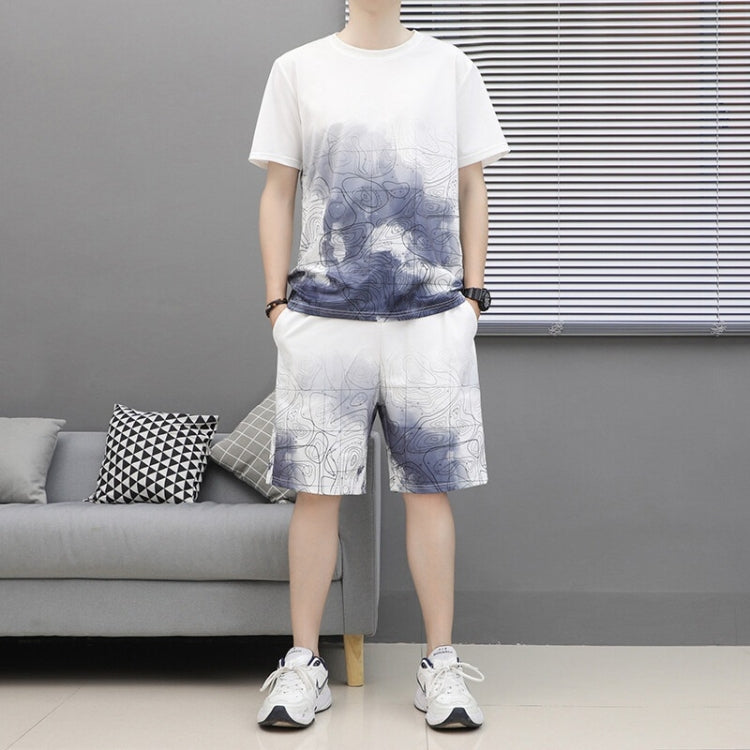 Men Loose Short Sleeve Shorts Casual Suit (Color:Light Grey Size:M) Eurekaonline