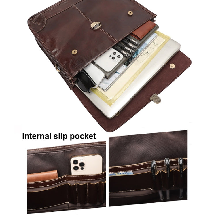 Men Retro Cowhide Leather Briefcase Multifunctional Laptop Bag for 15.6 Inch Computer(Coffee) Eurekaonline