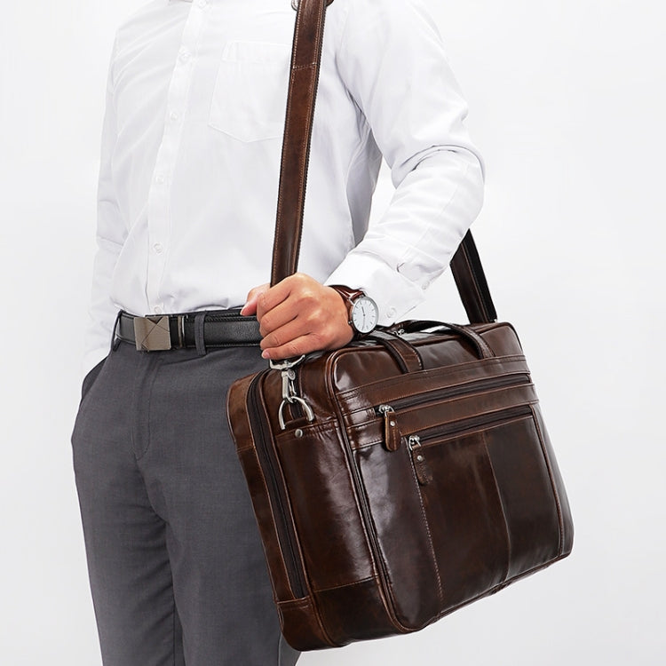 Men Retro Oil Wax Leather Handbag 17 Inch Computer Bag Shoulder Diagonal Briefcase(Brown) Eurekaonline