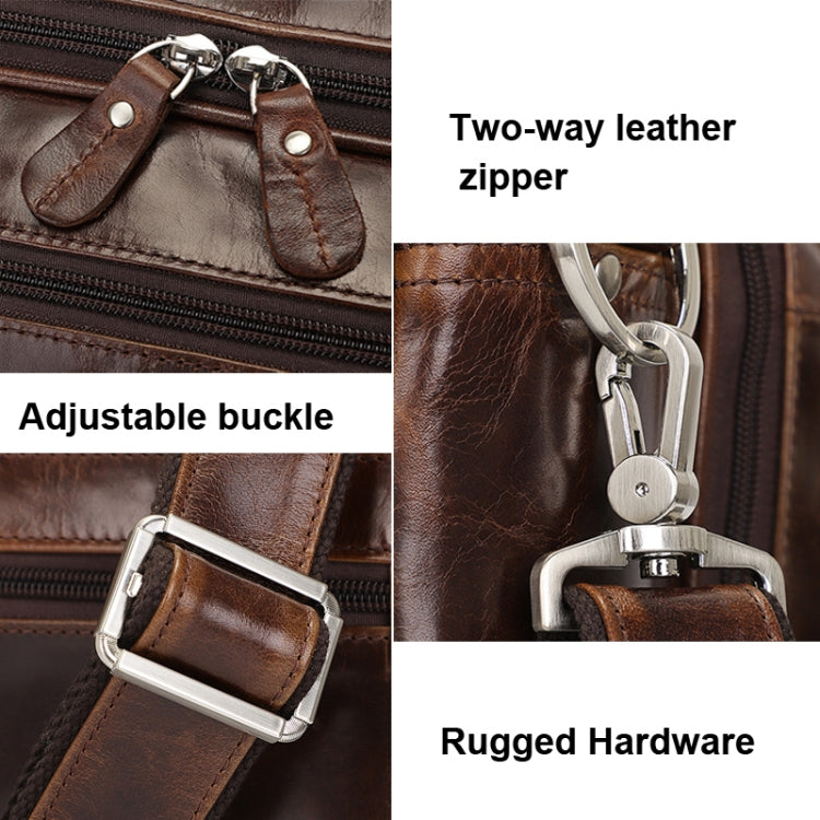 Men Retro Oil Wax Leather Handbag 17 Inch Computer Bag Shoulder Diagonal Briefcase(Brown) Eurekaonline