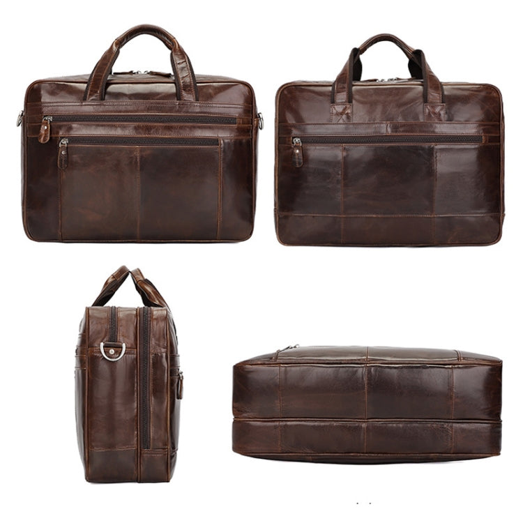 Men Retro Oil Wax Leather Handbag 17 Inch Computer Bag Shoulder Diagonal Briefcase(Brown) Eurekaonline