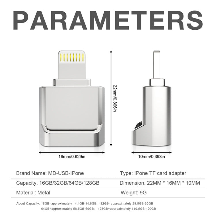 MicroDrive 8pin To TF Card Adapter Mini iPhone & iPad TF Card Reader, Capacity:64GB(Black) Eurekaonline