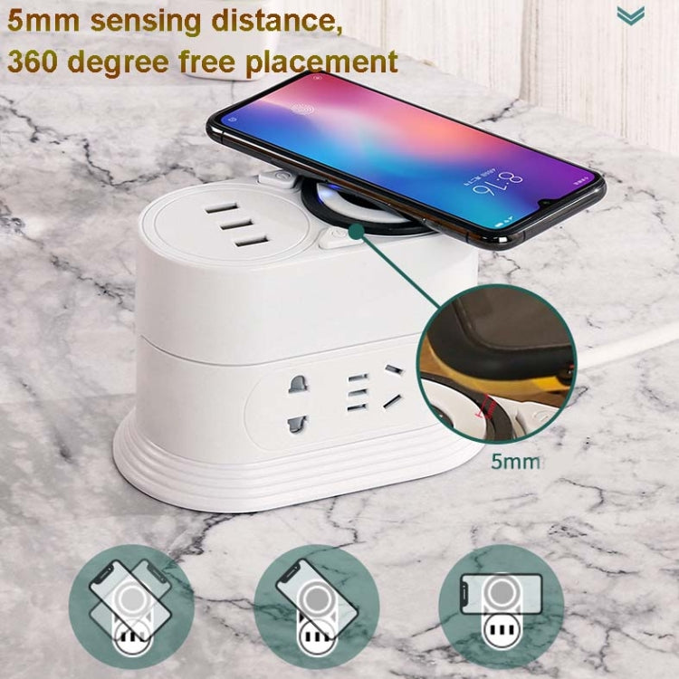 Mobile Phone Wireless Charging Socket Creative Smart USB Power Strip Multi-Function Desktop Vertical Power Strip, CN Plug, Specification: 3 Meters, Style:2 Layer(White) Eurekaonline