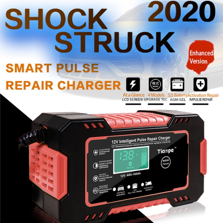 Motorcycle / Car Battery Smart Charger with LCD Creen, Plug Type:EU Plug(Red) Eurekaonline