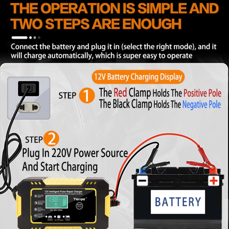 Motorcycle / Car Battery Smart Charger with LCD Creen, Plug Type:EU Plug(Yellow) Eurekaonline