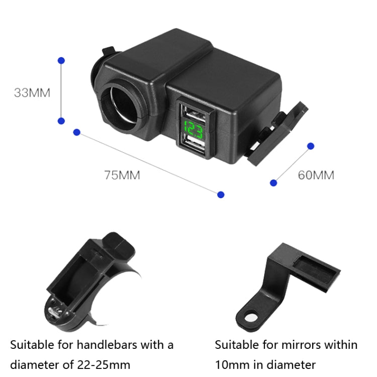 Motorcycle Car Dual USB Mobile Phone Charger With Cigarette Lighter Interface Multi-function Digital Display Car Charger, Style:DYUK-2 Green Light Eurekaonline