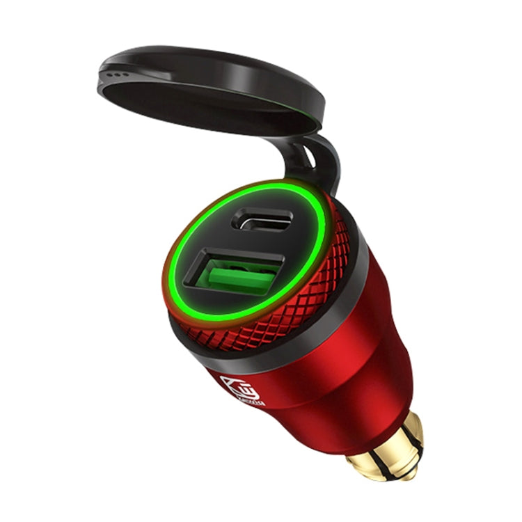 Motorcycle European-style Small-caliber Aluminum Alloy QC 3.0 + PD Fast Charge USB Charger, Shell Color:Red(Green Light) Eurekaonline