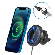 Mriowiz M-2002W 15W 360-degree Rotating MagSafe Magnetic Car Wireless Charger for iPhone 12 Series, with USB + USB-C / Type-C Data Cable, Cable Length: 1m Eurekaonline