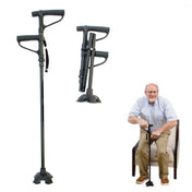 Multifunctional Folding Double-Handle Elderly Crutches Aluminum Alloy Elderly Power-Assisted Walking Sticks Four-Legged Walking Sticks With Lights, Length: 86-98cm(Black) Eurekaonline