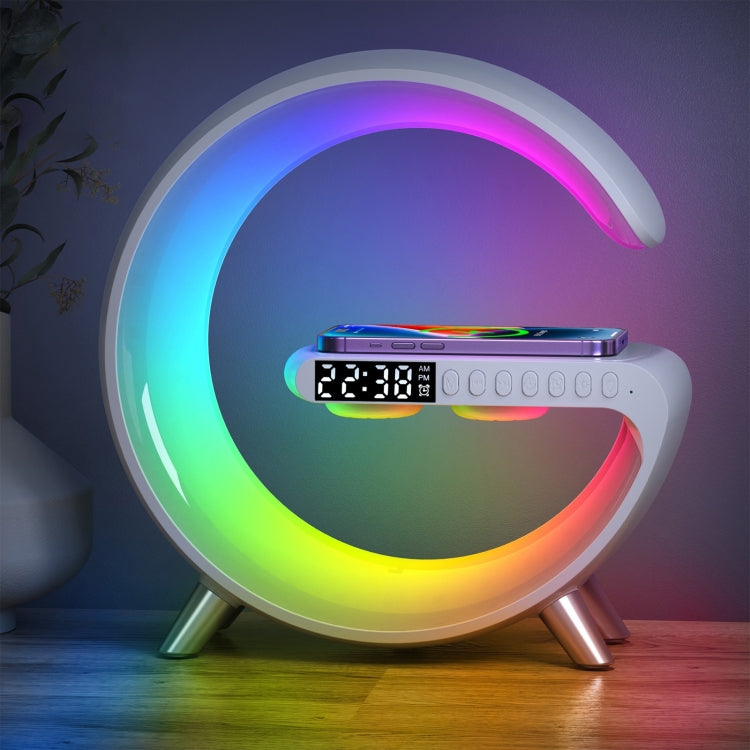 N69 Smart Bluetooth Speaker Support Wireless Charger & Alarm Clock & Ambient Light (White) Eurekaonline