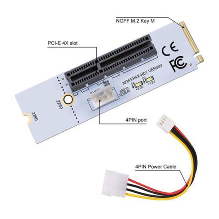 NGFF M.2 Key M to PCI-E 1X / 4X / 8X / 16X Graphics Card Mining Slot Adapter Riser Converter Card with LED & 4 Pin Power Cable Eurekaonline