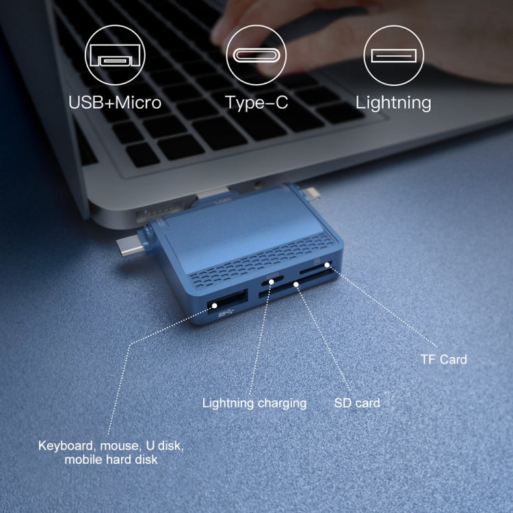 NK-939C 3 in 1 USB to USB-C / Type-C + 8PIN Multifunctional Docking Station (Blue) Eurekaonline